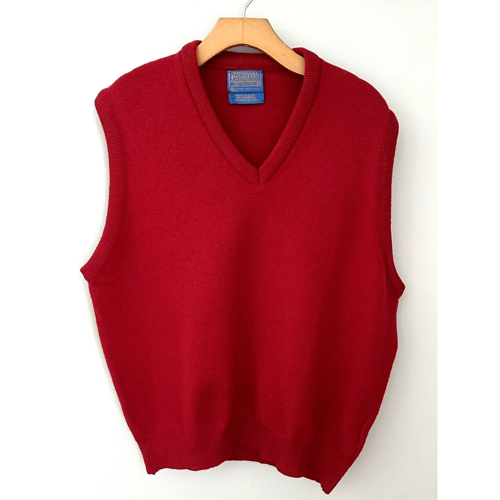 PENDLETON Mens RED XL Sweater Vest Vintage 100% Virgin Wool Made in USA
